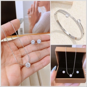 TT11322 - Set titan nụ đá (dây chuyền, bông tai, vòng tay - màu bạc)
