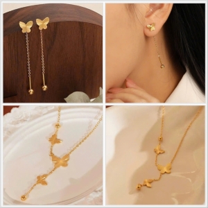 TT11370 - Set titan bướm chạm phối bi (dây chuyền, bông tai)