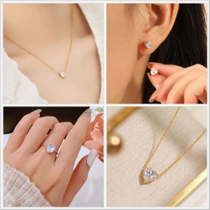 TT11387 - Set titan đá tim (dây chuyền, bông tai , nhẫn)
