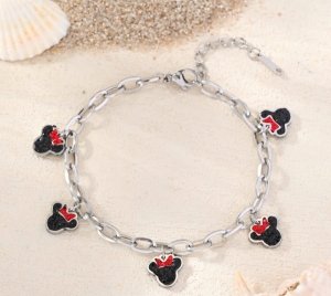 TTN11428 - Lắc tay titan Mickey nơ đỏ (màu bạc)