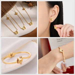 TT11443-Set titan bướm phun cát ( Bông tai , dây chuyền , vòng tay )