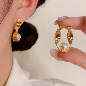 PKC5713-Bông tai 925 cao cấp oval xoắn phối ngọc trai