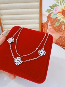 TTC11673-Lắc chân titan hoa hồng dây đôi màu bạc