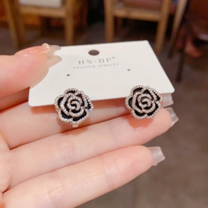 PKC5761- Bông tai 925 cao cấp hoa hồng khoen bấm