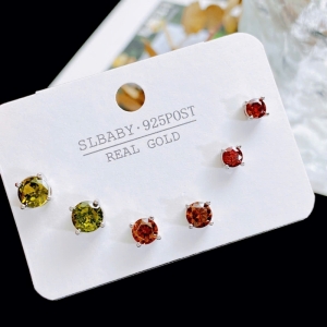 PKC5831-Set bông tai cao cấp 925 đá tròn màu