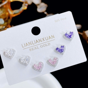 PKC5849-Set bông tai cao cấp 925  tim đá màu