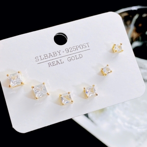 PKC5872- Set bông tai cao cấp 925 nụ đá vuông