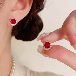 PKC5903 - Bông tai cao cấp 925 đá tròn đỏ