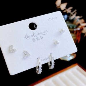 PKC5952 - Set bông tai cao cấp 925 khoen đá - tim trai nhí