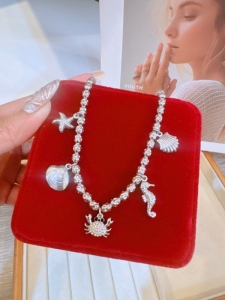 TT11897 - Lắc tay titan charm sinh vật biển màu bạc