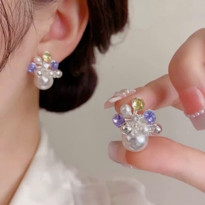 Bông tai cao cấp 925 pha lê 2 màu phối trai