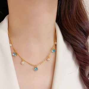 Dây chuyền cao cấp pha lê xanh mix trai