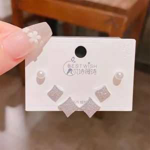 Set bông tai cao cấp 925 mặt vuông xoàn - ngọc trai