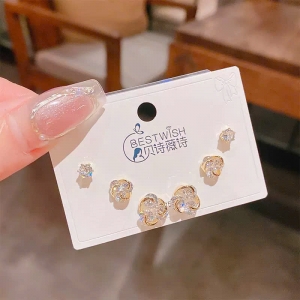 Set bông tai cao cấp 925 xoắn 3 đá tròn