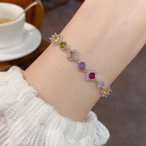 Lắc tay cao cấp đá vuông tròn mix màu
