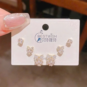 Set Bông tai cao cấp nơ đá bi